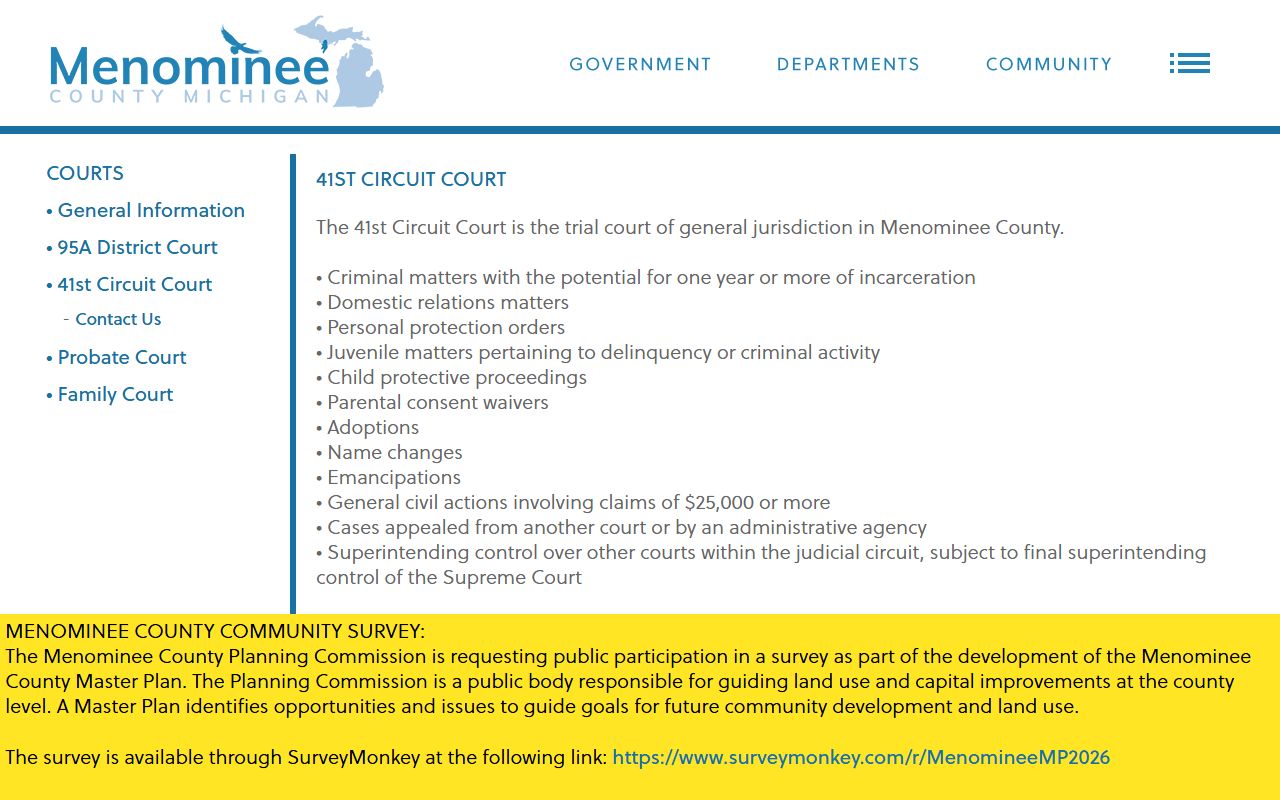 Menominee County Circuit Court 41st Circuit Court jurisdiction page