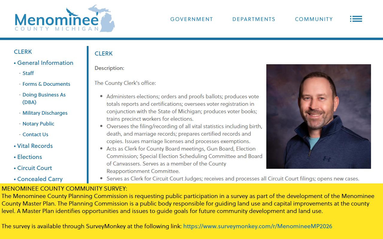 Menominee County Clerk duties and contact page