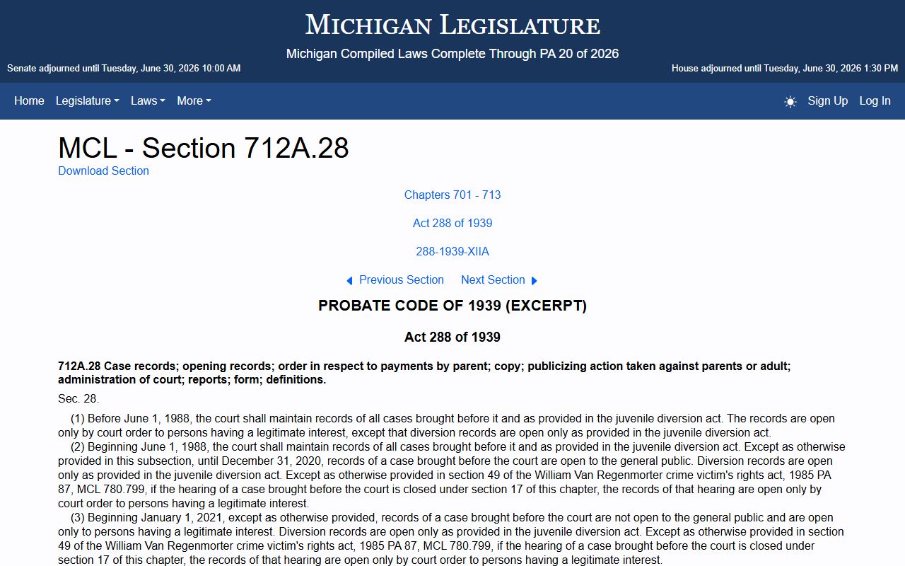 MCL 712A.28 juvenile record limits that restrict some Menominee County arrest records