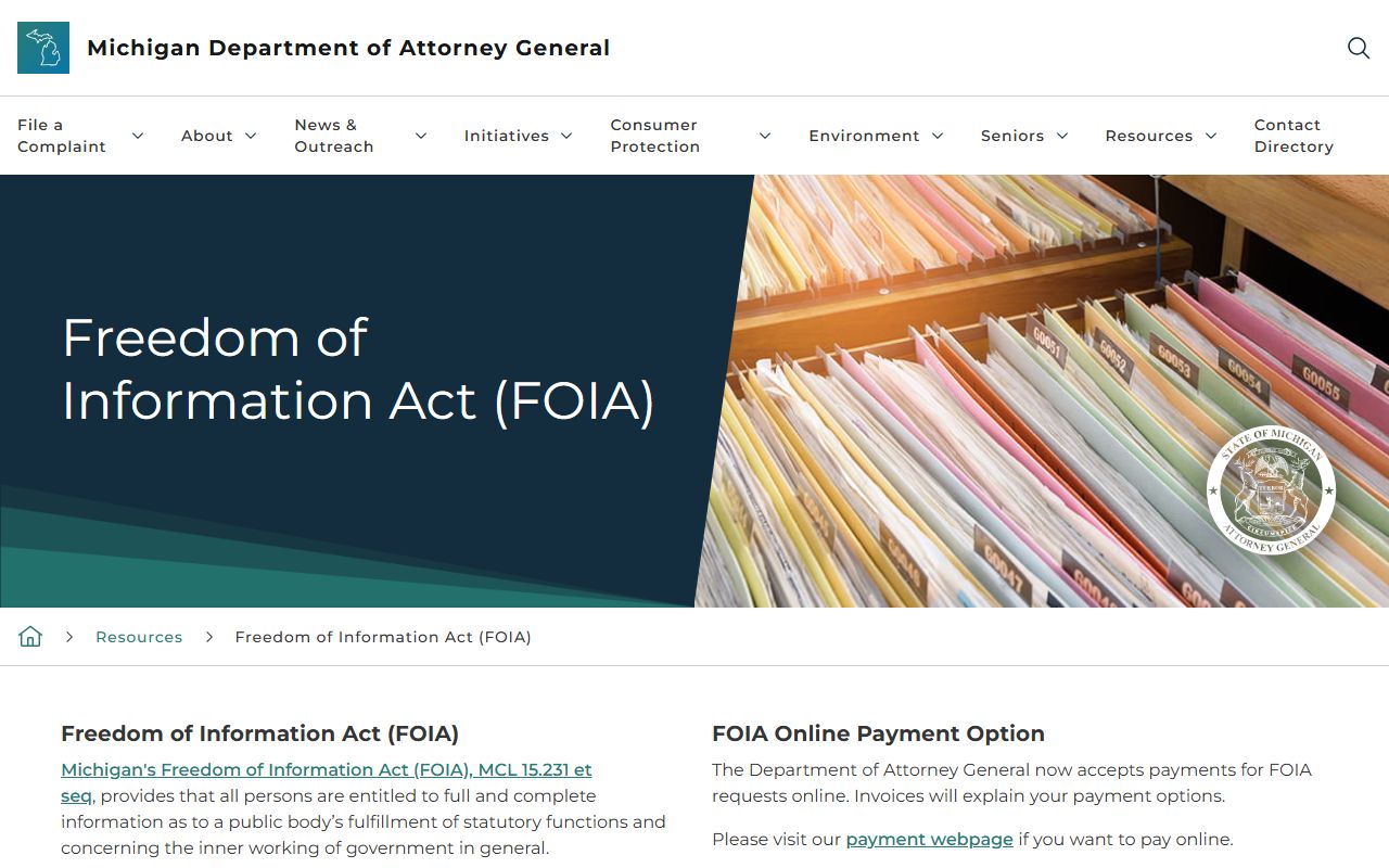 Michigan Attorney General FOIA guidance for accessing Menominee County arrest records