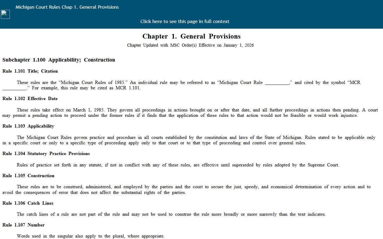 Michigan Court Rule 1.109 defining Menominee County court records
