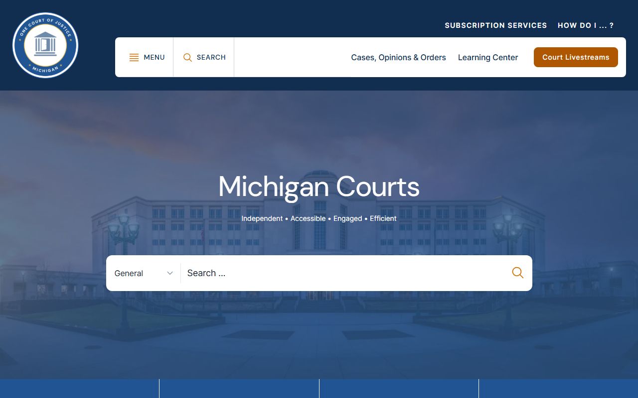 Michigan Courts website supporting Menominee County court records access