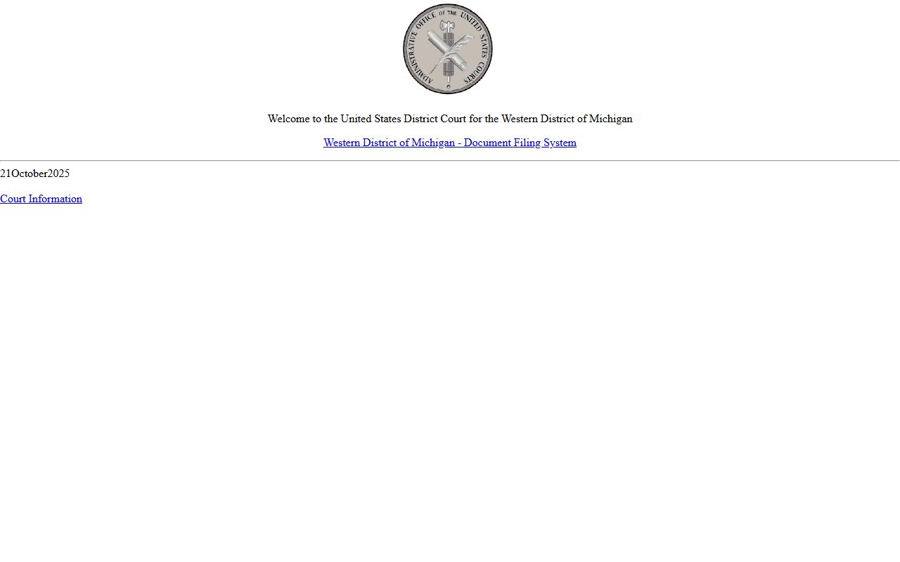 Western District of Michigan CM/ECF access point for federal Menominee County criminal court records
