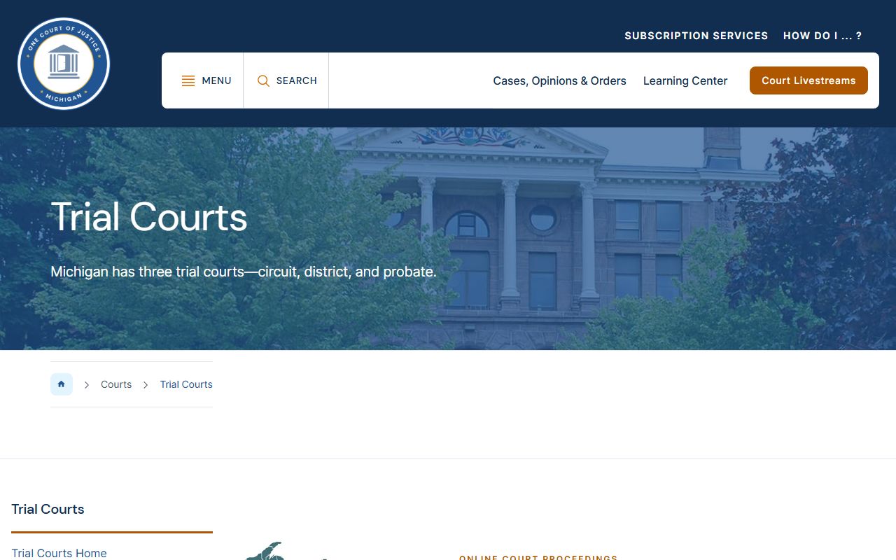 Michigan Courts trial court page for Menominee County case types