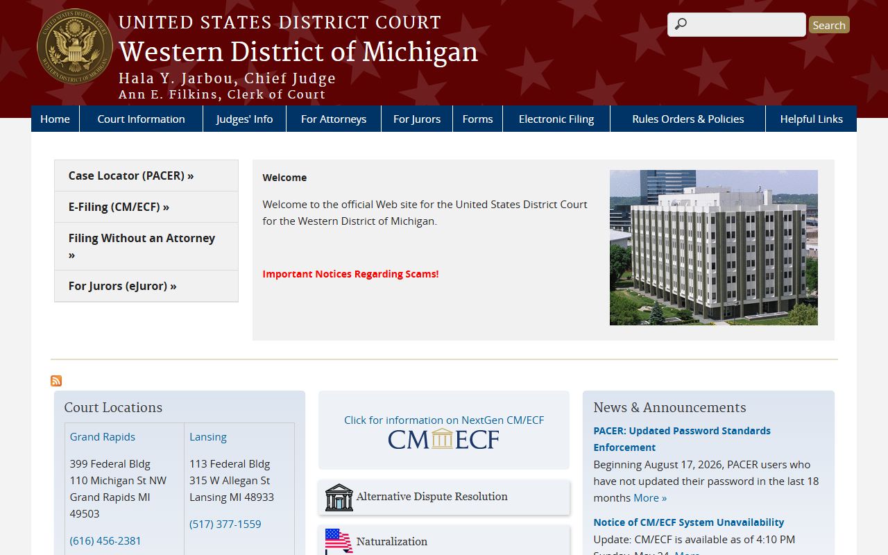 U.S. District Court Western District of Michigan site for Menominee County