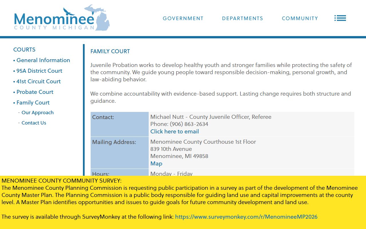 Menominee County probate records family court page sharing the register of probate