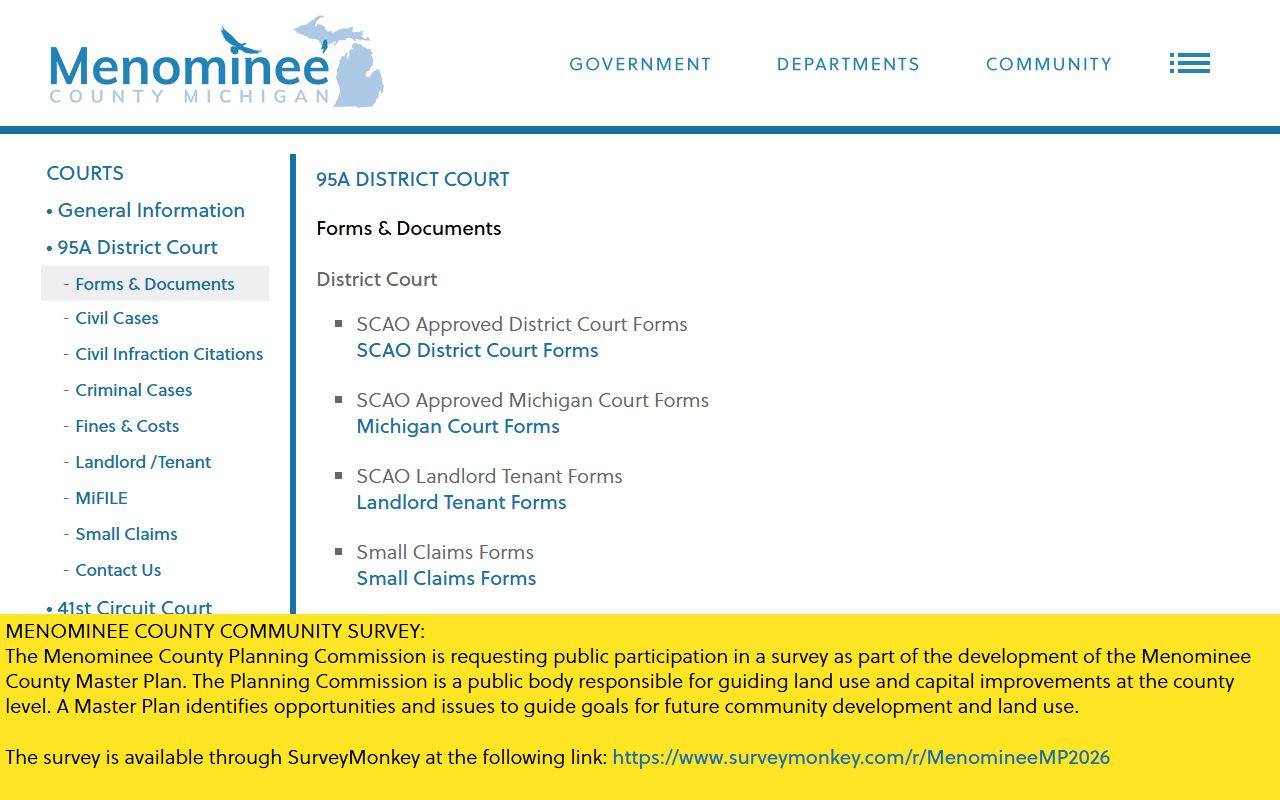 Menominee County traffic court records forms and documents from the district court