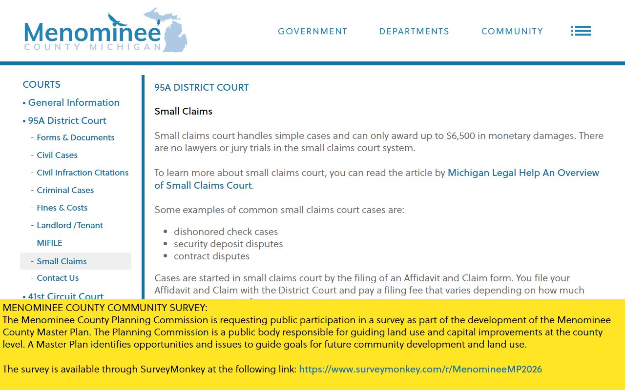 Menominee County traffic court records handled by the 95A District Court